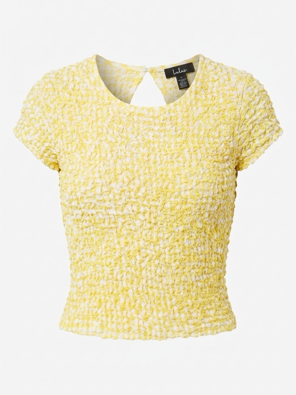 Lulu's Pale Yellow Textured Short-Sleeve Crop Top